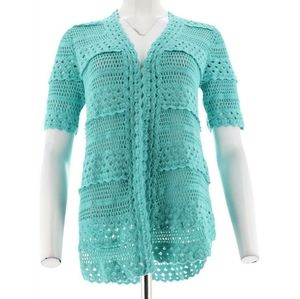 Isaac Mizrahi blue crochet cardigan